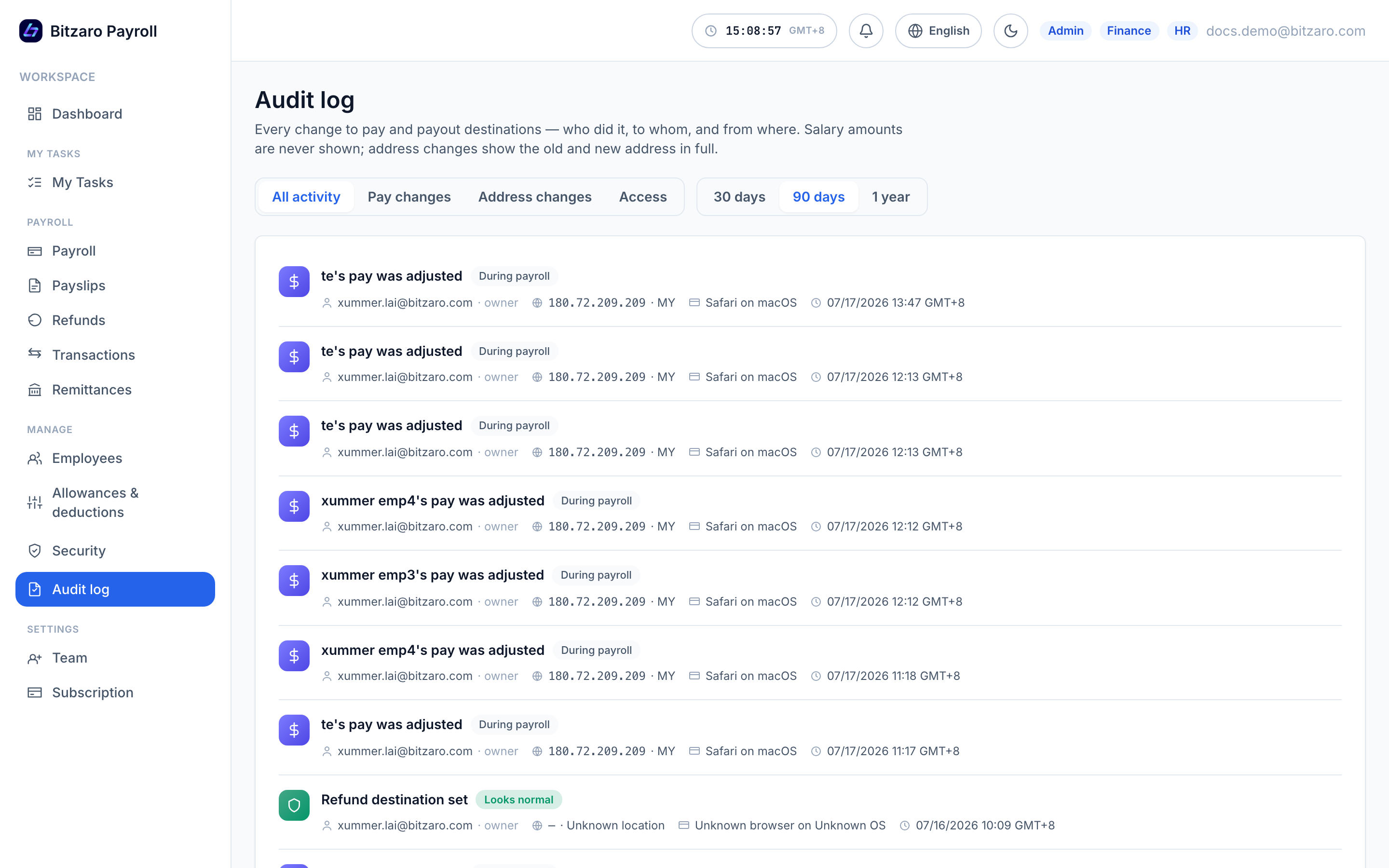 Audit log