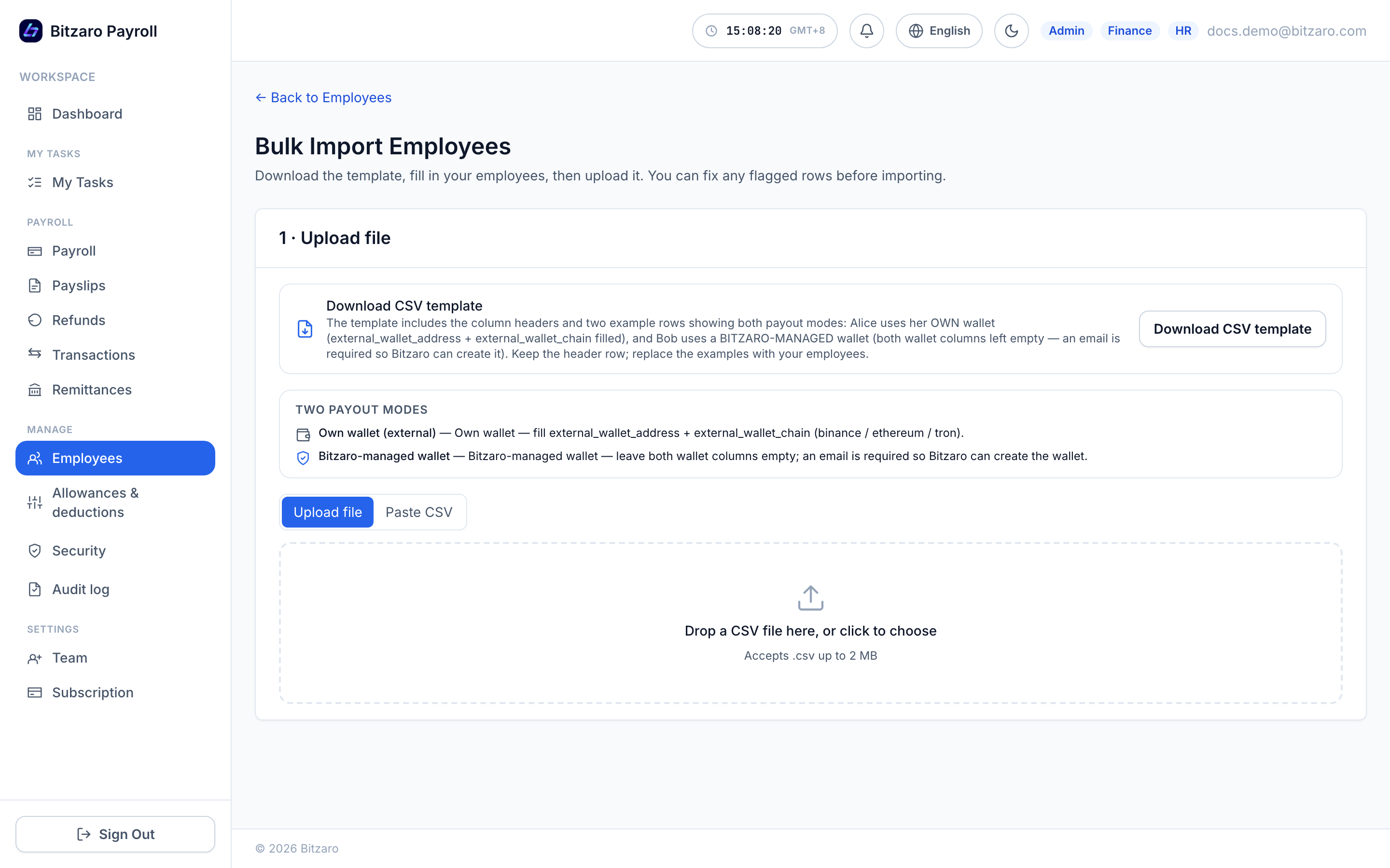 Import employees